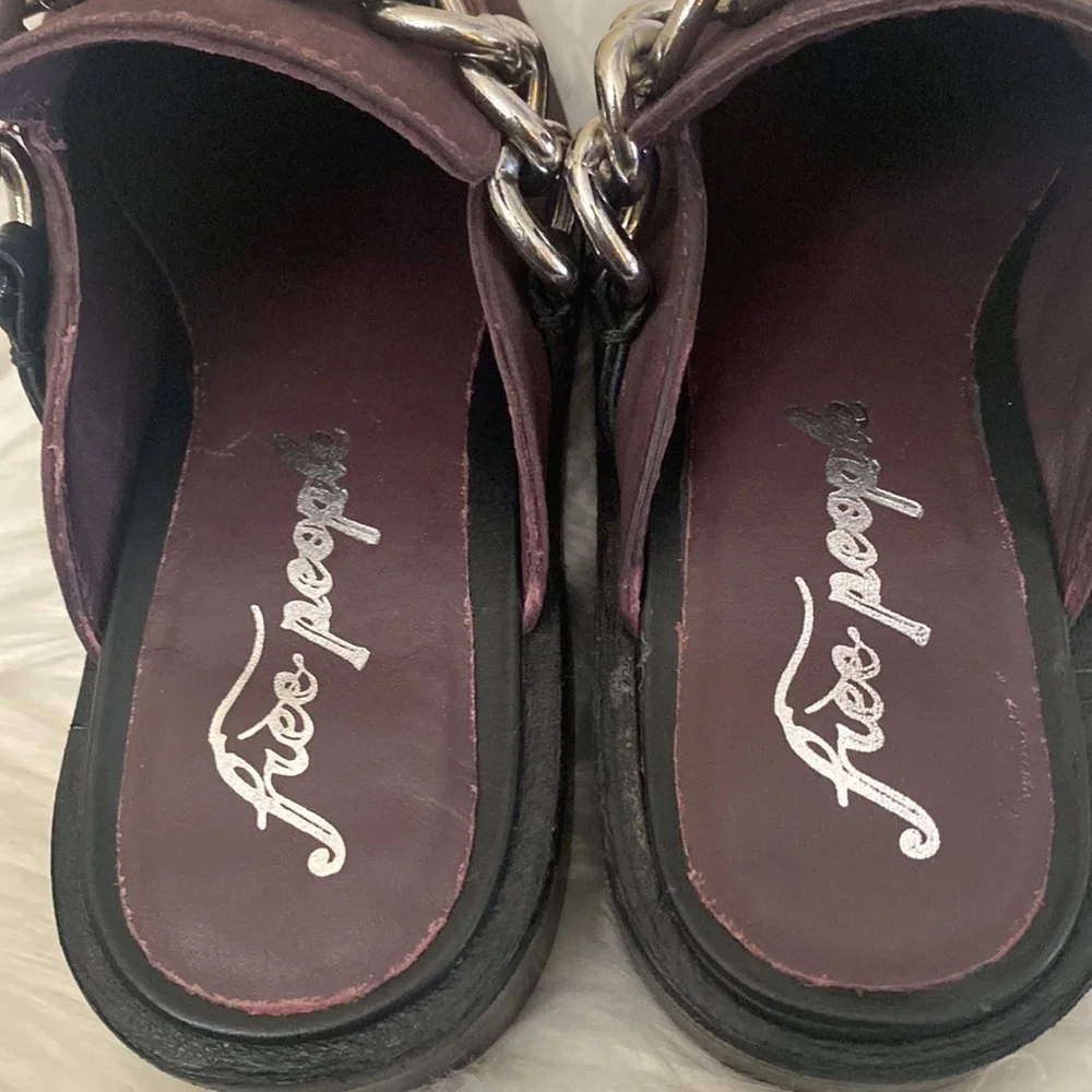 Free People Women’s Shoes Leather Loafer with Chain Color: Maroon
